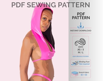 Cowl Neck Hoodie Top Sewing Pattern PDF XS-L Festival Rave Crop Top