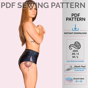 High Waist Bikini Bottom Sewing Pattern PDF | Moderate Coverage Swimwear XS-L