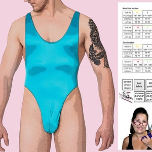 Man Racerback Bodysuit with Thong Back Sewing Pattern ~ Assembly Video Link for sew along tutorial a men's thong bodysuit PDF sewing pattern