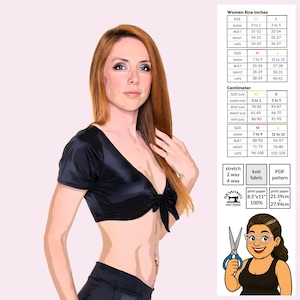 Tie Front Short Sleeve Top Sewing Pattern for Stretch Fabric PDF XS–L