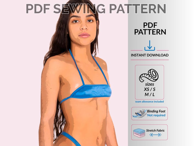 Banana top sewing pattern poster showing micro tie-style top design for stretch fabrics