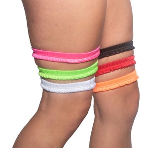 Side view leg garter sewing pattern showing stretch elastic fit on thigh