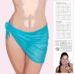 Mini Length Sarong Cover-Up Sewing Pattern ~ Mini length sarong cover-up sewing pattern available in 4 different sizes and simple assembly