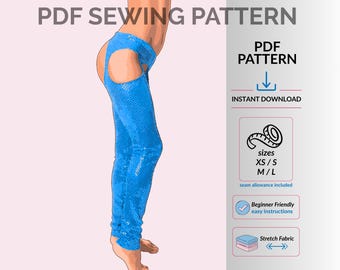 Skinny Leg Chaps Sewing Pattern PDF, Rave Festival Exotic Dancewear DIY