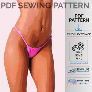 Bred framtill stringtrosa sömnadsmönster säker passform bikini PDF DIY underkläder