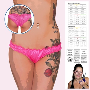 Patrón de costura en PDF de pantalones bombachos de tiro muy bajo – Microshorts con volantes de Sew Skimpy