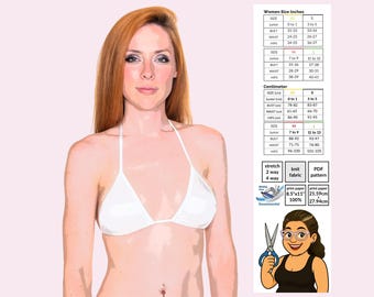 Patrón de costura de top triangular con borde ribeteado, bikini de cobertura mínima (PDF)