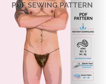 Men’s Thong Sewing Pattern, Low Rise Cord Waistband PDF, XS–XL