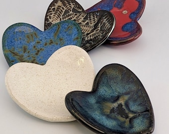 Heart shaped Ring Dish Tea Bag Holder choose your colour Spoon rest Stoneware foodsafe & lead free glaze Made in UK Cornwall