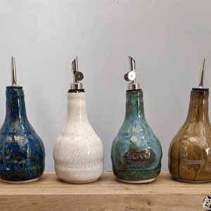 Personalized Oil dispenser Ceramic oil bottle,Olive oil bottle, vinegar dispenser,choose your colour Made in UK oil bottle kitchen
