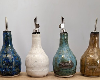 Personalized Ceramic Oil Dispenser: Handmade Kitchen Cruet Bottle