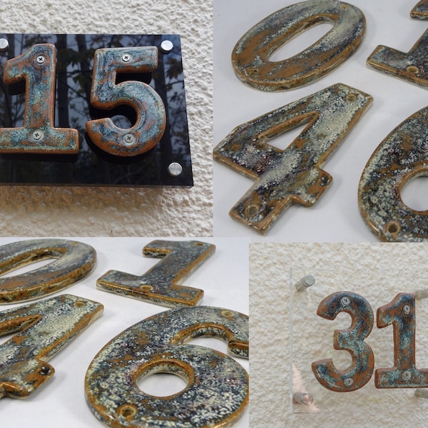 Números de casa Azulejos de la casa Signo de la casa de cerámica Números de la casa flotante Número números al aire libre hechos a mano esmaltados a mano en Cornualles