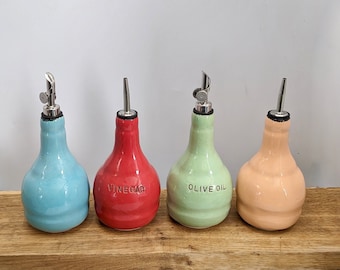 Personalized Oil Cruets Oil Pourer Olive oil bottle ceramic Oil dispenser Pottery Bottles choose your colour handmade in UK syrup pourer