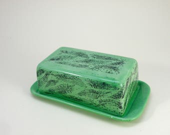 handmade Feather design Butter Dish Covered Butter Dish with lid Food safe Lead Free GLaze made in UK