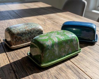Large Butter Dish with Lid Personalised choose your colour handmade in cornwall Personalised