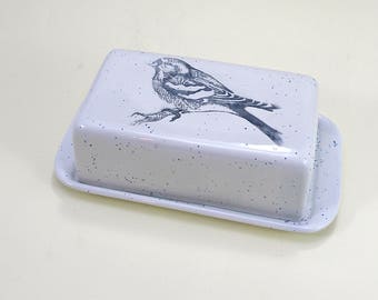 Bird design Butter Dish  handmade Covered Butter Dish Food safe Lead Free GLaze handmade stoneware clay domspottery made in cornwall UK