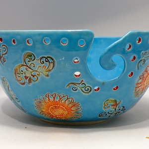 extra extra large yarn bowl  Jumbo Yarn Bowl with multiple holes Knitting Bowl Crochet Bowl Lead free Glaze STONEWARE  made to order