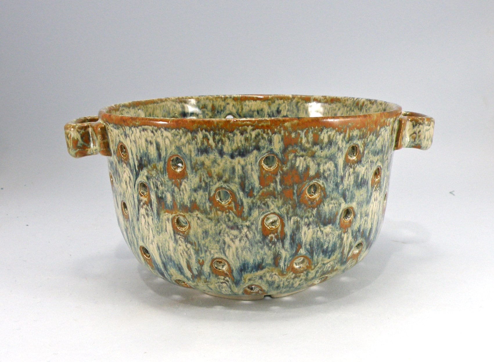 Large Colander berry bowl stoneware colander bowl with handles Etsy
