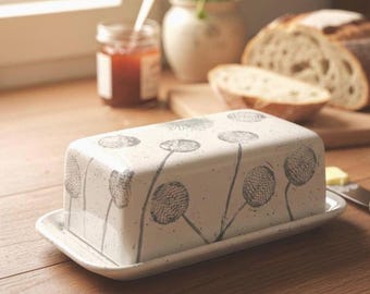 Butter Dish Covered Butter dandelion design butter Dish UK Food safe Lead Free GLaze made in UK