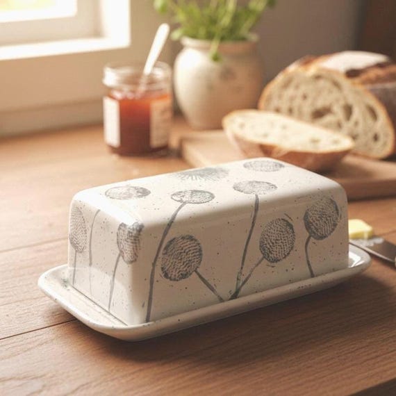 Butter Dish Covered Butter dandelion design butter Dish UK Food safe Lead Free GLaze made in UK