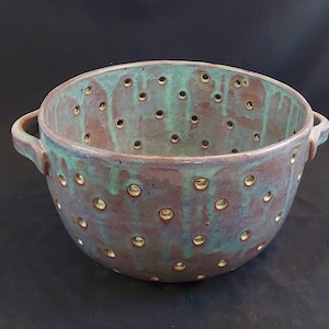 extra Large and large Colander berry bowl stoneware colander bowl with handles made to order