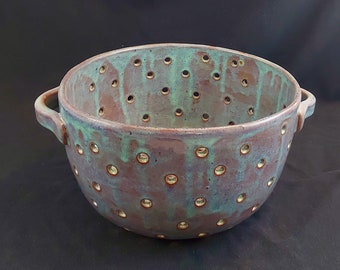 extra Large and large Colander berry bowl stoneware colander bowl with handles made to order