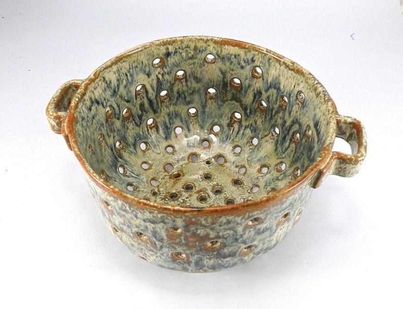 Large Colander berry bowl stoneware colander bowl with handles Etsy