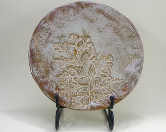 Large STONEWARE Handmade plate  High Fire Glaze Made to order evergreen plant design Made in UK