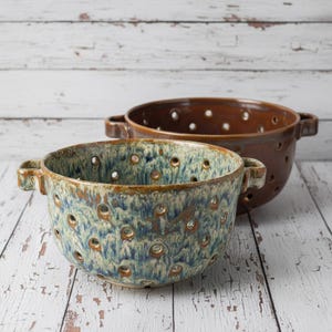 Large and extra large Colander berry bowl stoneware colander bowl with handles made to order . personalized made in UK Cornwall