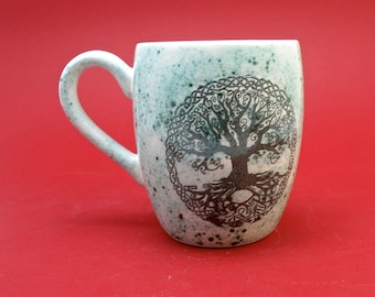 tree of life handmade Tea mug coffee mug beer mug Food safe Lead free Glaze domspottery