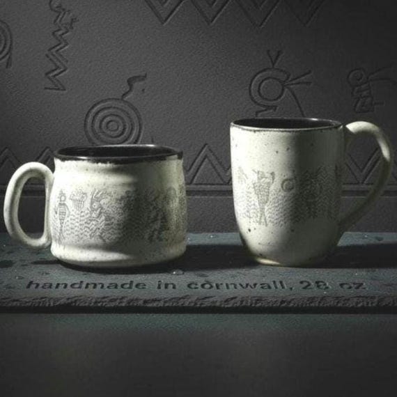 huge handmade mug dancing 28 oz tea mug  beer mug Stoneware tribal design food safe lead free Glaze made to order made in UK
