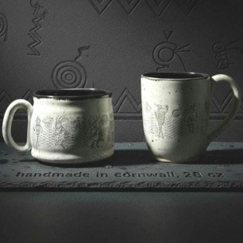 huge handmade mug dancing 28 oz tea mug beer mug Stoneware tribal design food safe lead free Glaze made to order made in UK image 1