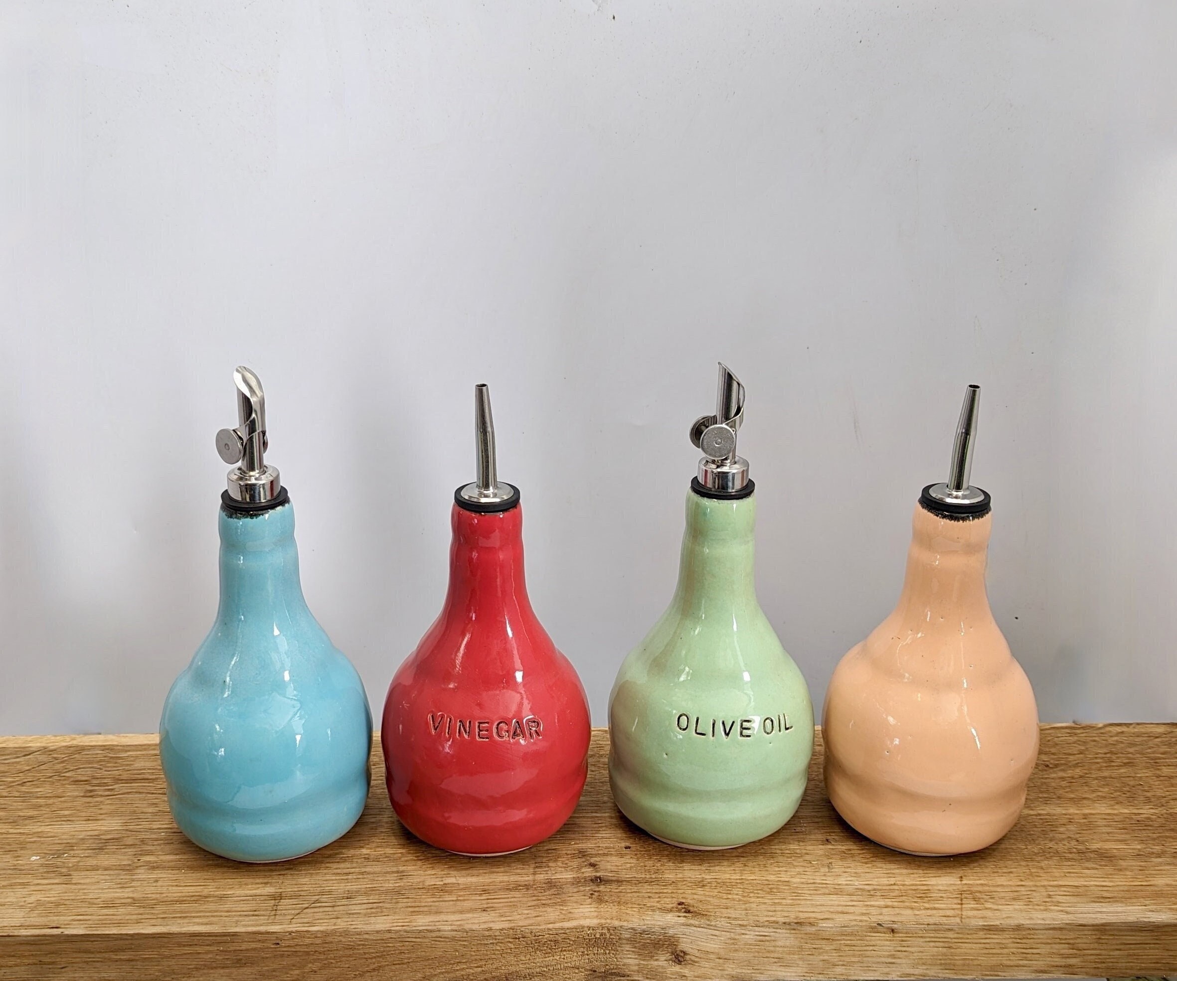 Personalized Ceramic Oil Dispenser: Handmade Pottery Cruet, Choose Your Color