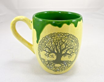 tree of life handmade tea mug - coffee mug - pottery blue mug - ceramic mug - handmade pottery Food safe Lead free Glaze Made to order