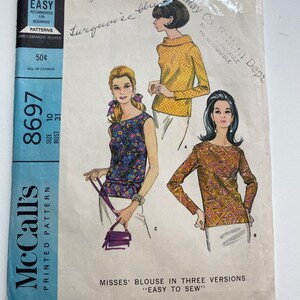 Vintage McCall&#39;s Sewing Pattern No. 8697 Size 10 XS bust 31 Misses Blouse Sewing Pattern