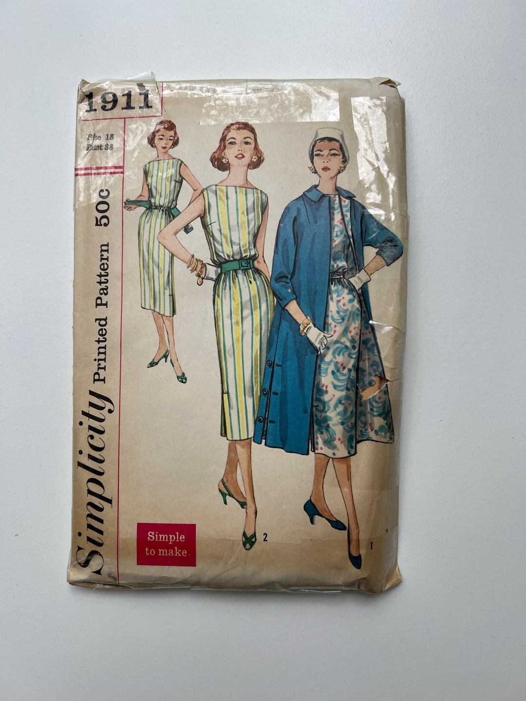 Vintage Simplicity Sewing Pattern No. 1911 Size 18 Bust 38 Women's