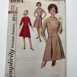 Vintage Simplicity Sewing Pattern No. 4684 Size 16 Bust 36 Women&#39;s Two Piece Dress Sewing Pattern