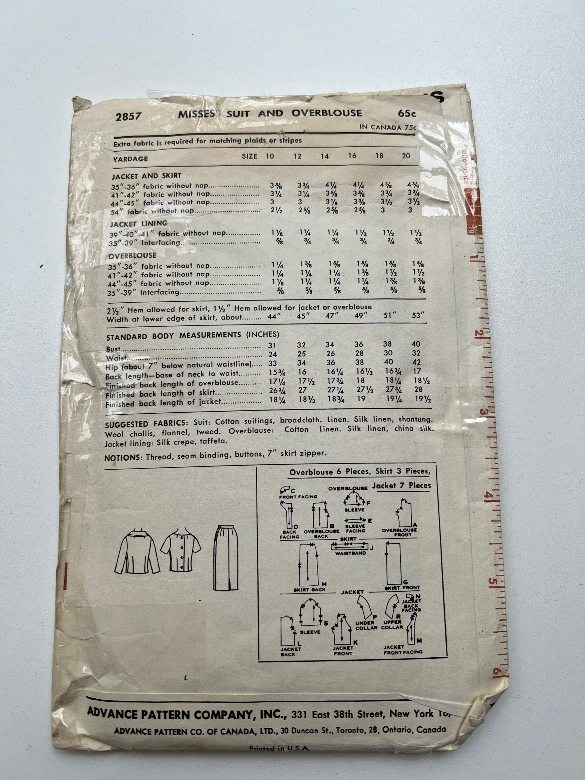 Vintage Sew Easy Advance Sewing Pattern No. 2857 Size 14 Women's Misses ...