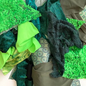 Shades of green Fabric Grab Bags, Glitter fabric, sequins, remnants, scrap lot, Junk Journals, Sewing, crafting