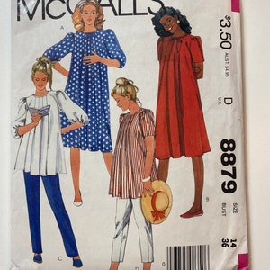 Vintage McCall&#39;s Sewing Pattern No. 8879 Size 14 Bust 36 Women&#39;s/Misses Maternity Dress or Top and Pants Sewing Pattern