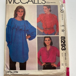 Vintage McCall&#39;s Sewing Pattern No. 8293 Uncut Size 14 Bust 36 Women&#39;s Tunic and Blouses