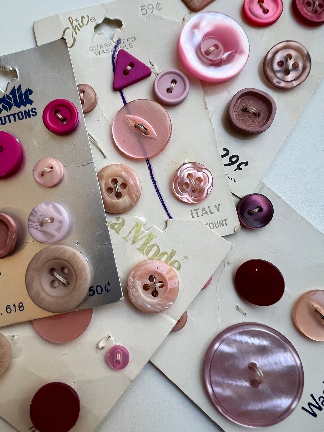 Card Color Button Vintage Assorted Button Card - Color Antique Button Card - Pink Buttons ...