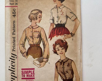Vintage Simplicity Sewing Pattern No. 3558 Size 16 Bust 36 Women's Blouse Sewing Pattern