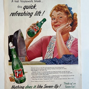 Vintage 1956 7-Up Magazine Ad &quot; Quick Refreshing Lift&quot; Magazine - Original Print-
