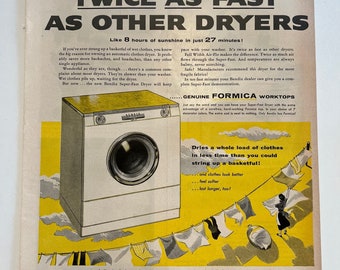 Vintage 1955's Bendix Automatic Super-Fast Dryer Magazine Ad- Original Print