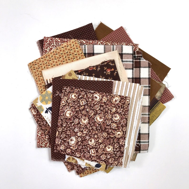 Vintage Fabric Scrap Bundle Lot. Brown fabric. Floral. 8 oz. Etsy
