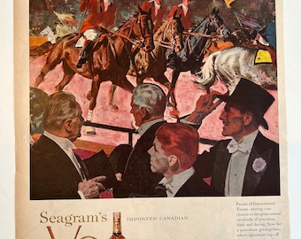 Vintage 1958 Seagrams Canadian Whisky National Horse Show Advertisement Magazine lot- Lot of 10 Original prints - Original Print-