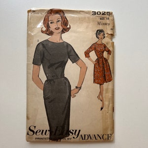 Vintage Sew Easy Advance Sewing Pattern No. 3025 Size 12  Women&#39;s Misses Dress Sewing Pattern