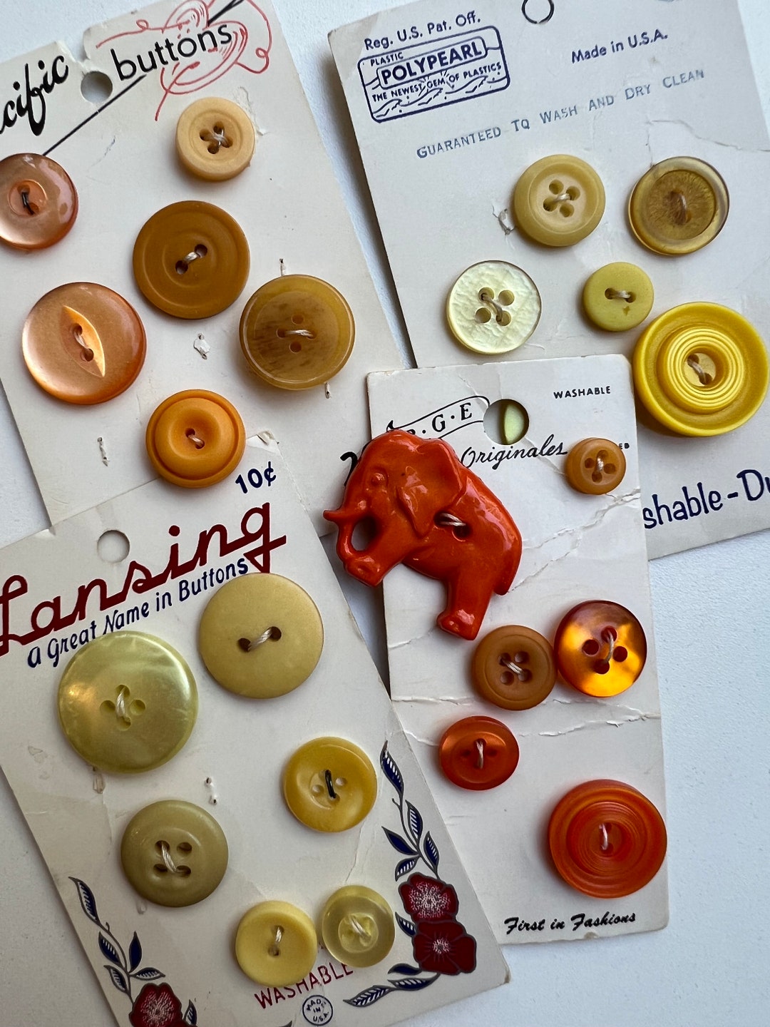 Card Color Button Vintage Assorted Button Card - Color Antique Button Card - Orange and ...