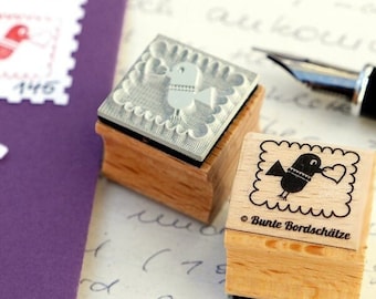 Stempel Briefmarke "Briefvogel", 2x2 cm, Stempel Herz, Vogel mit Herz
